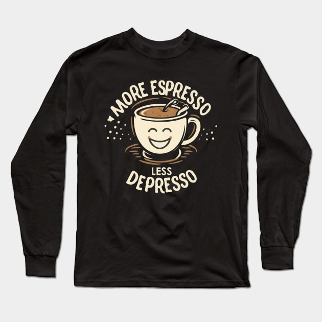 More Espresso Less Depresso. Coffee Long Sleeve T-Shirt by Chrislkf